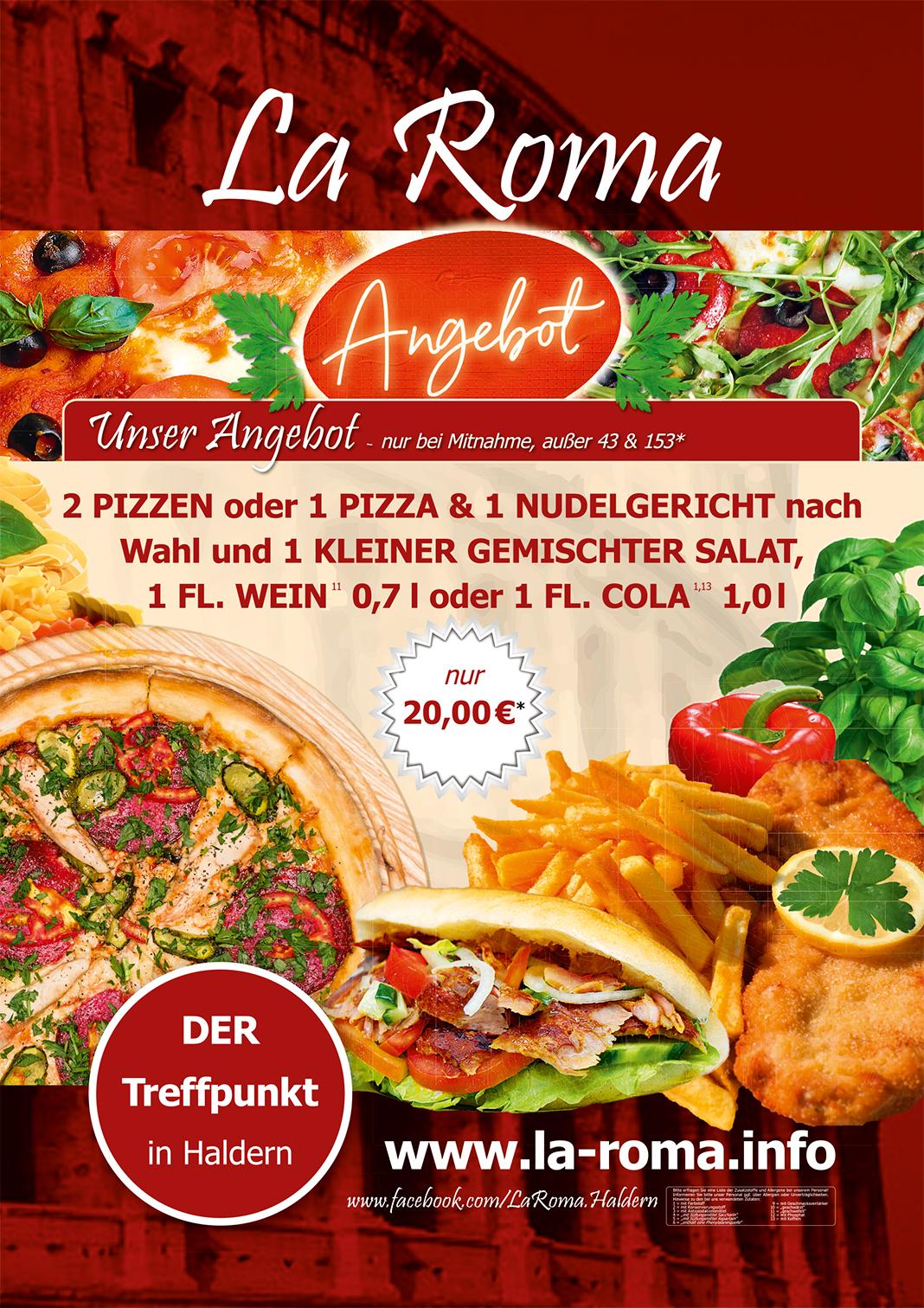 Angebot Men� 2025 La Roma Pizzeria Haldern