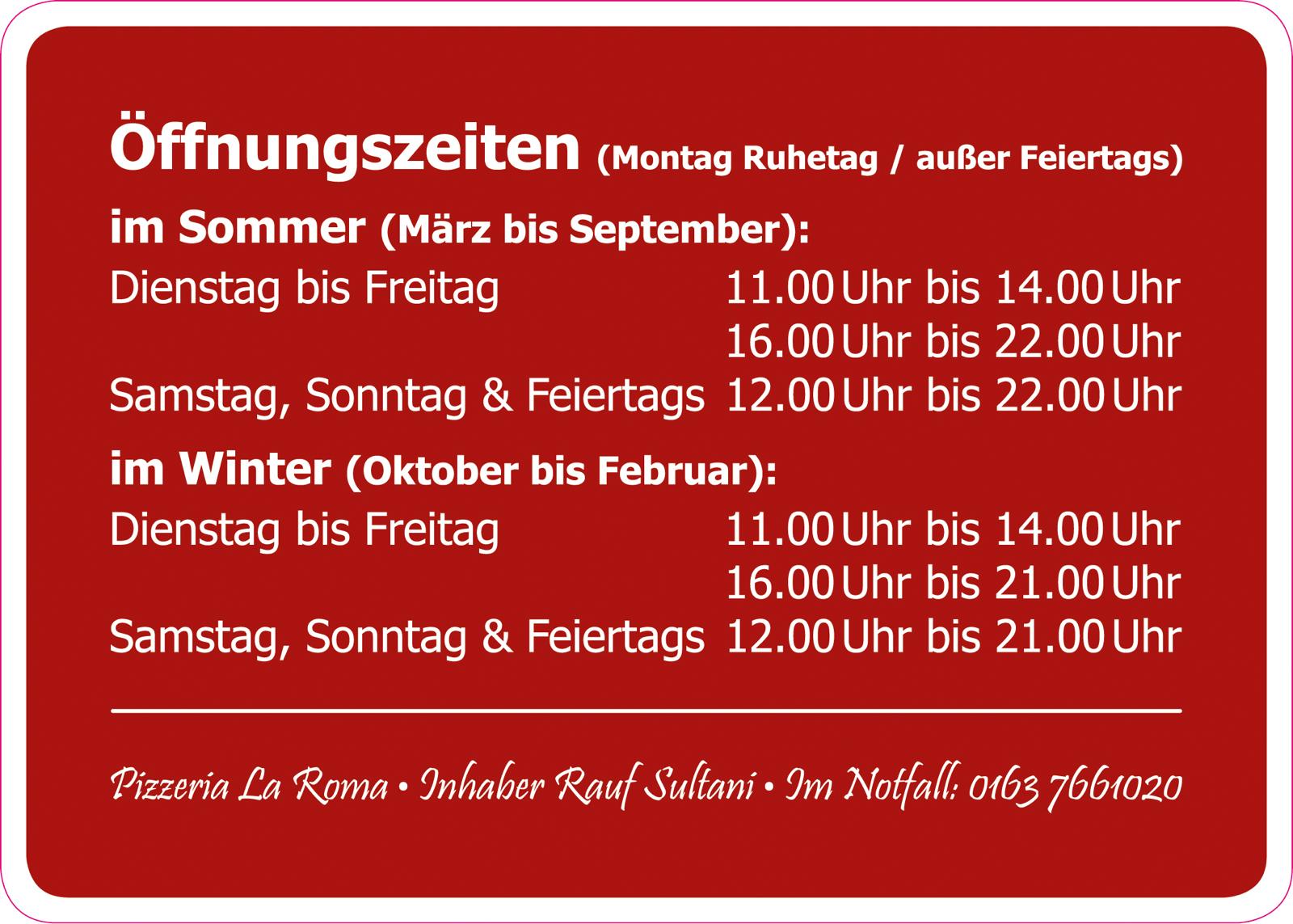 Öffnungszeiten Pizzeria La Roma Rees Haldern